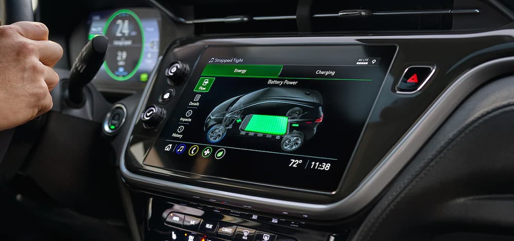 Chevy Bolt infotainment system showing energy remaining