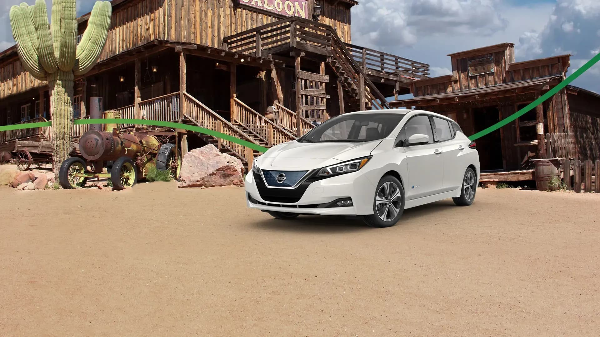 nissan leaf at a wild west saloon