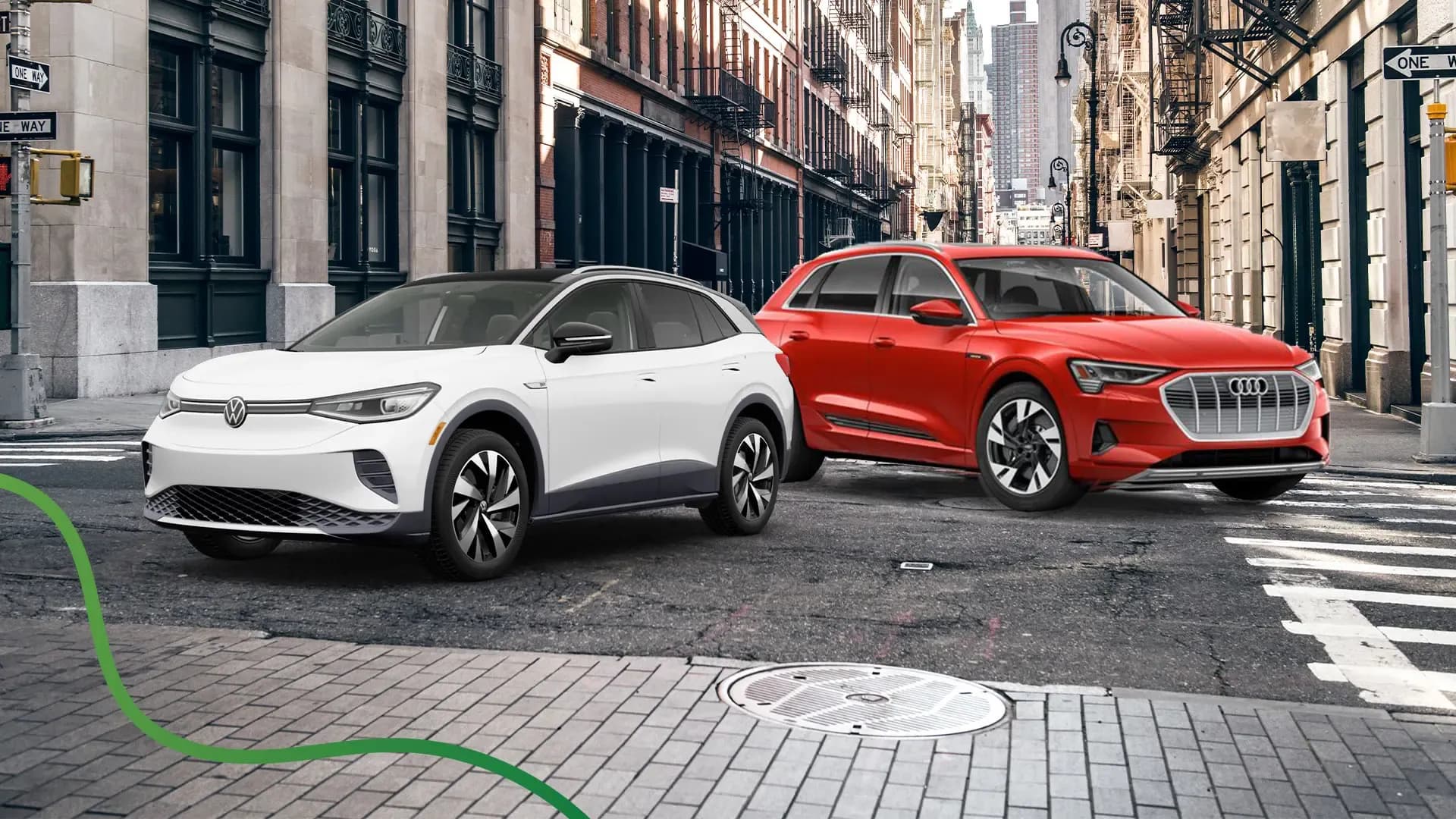 Electric Volkswagen and Audi parked in the city