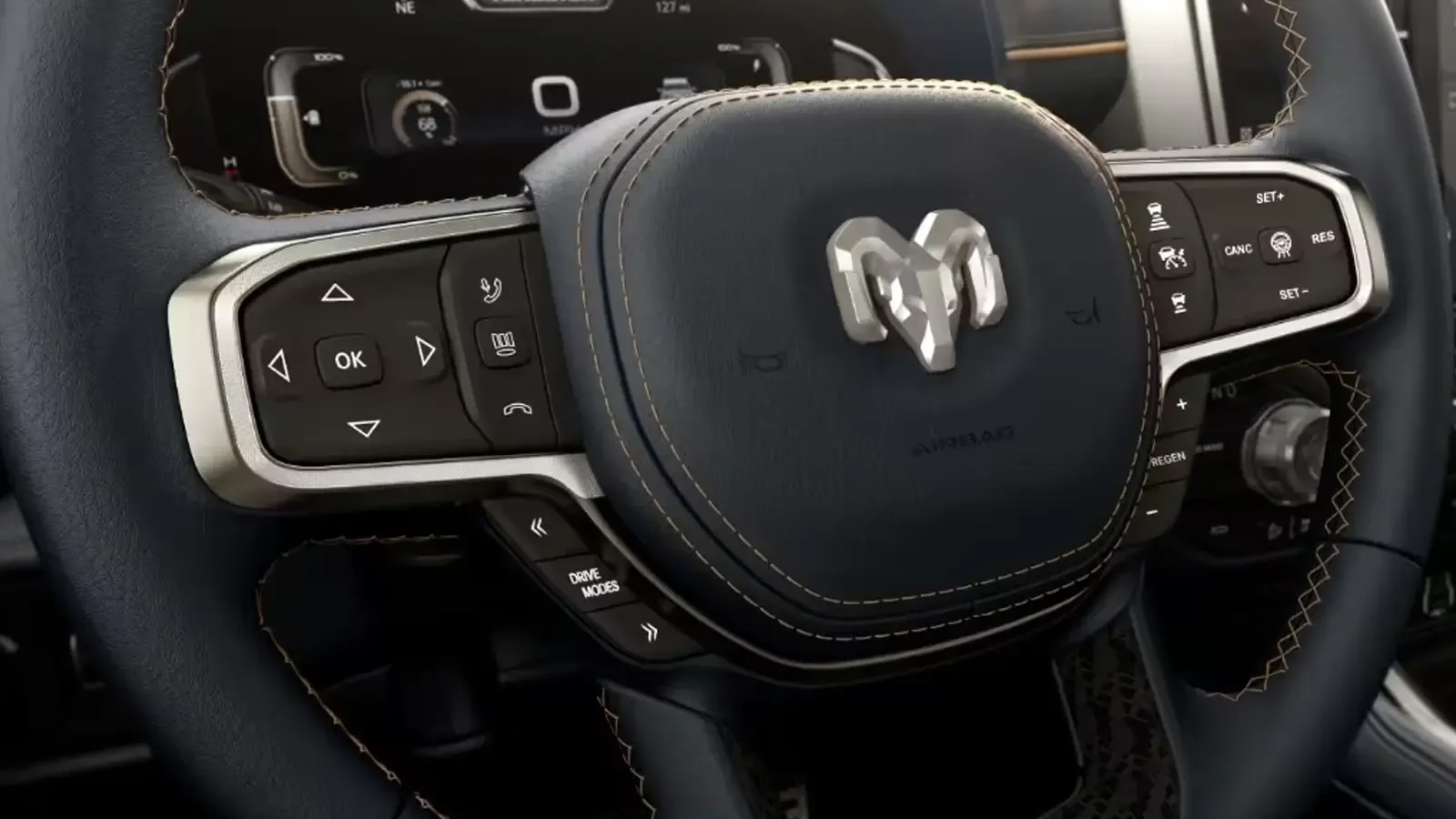 RAM 1500 EV leather wheel