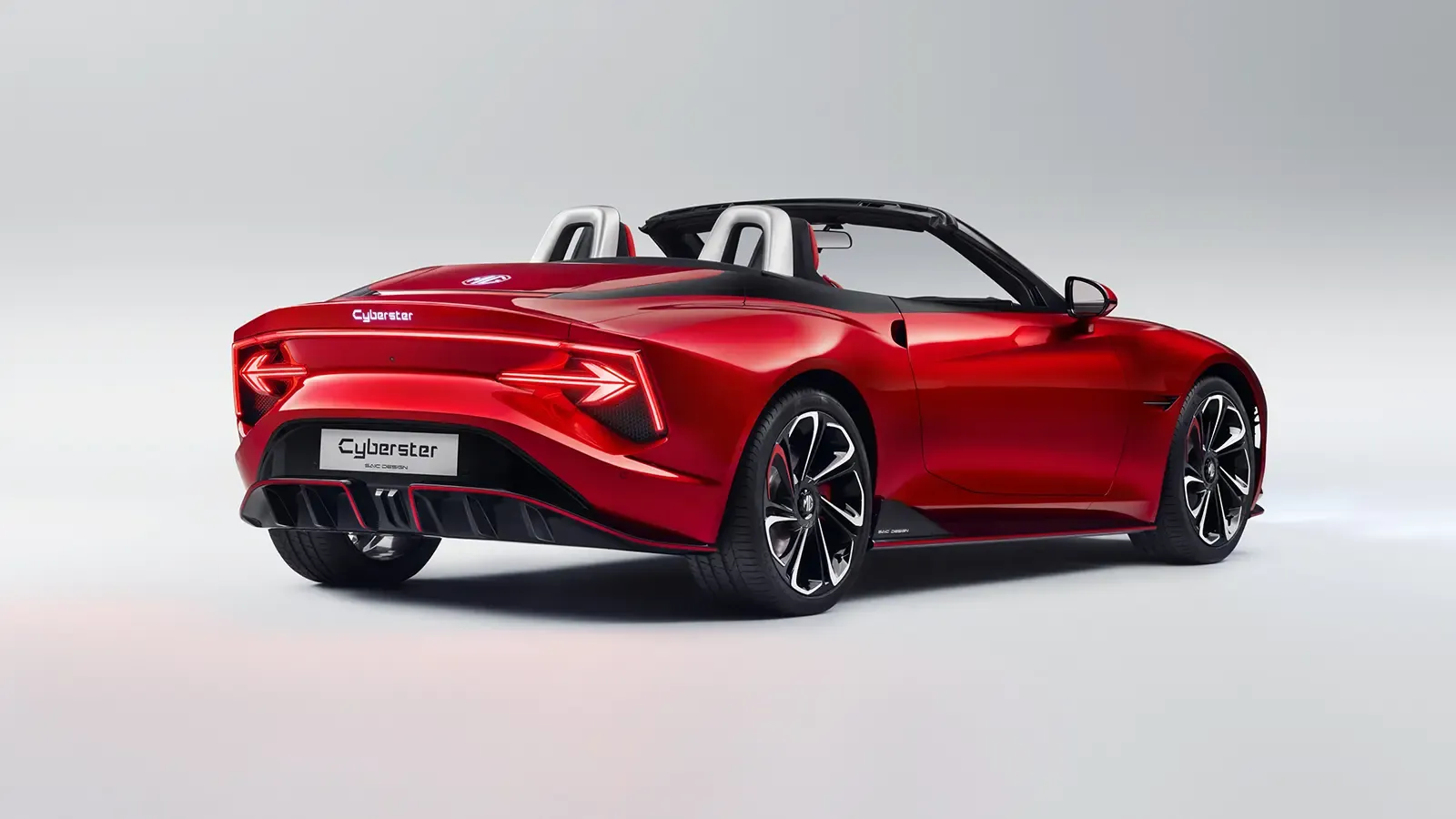 Back of the red MG Electric Sports Car model