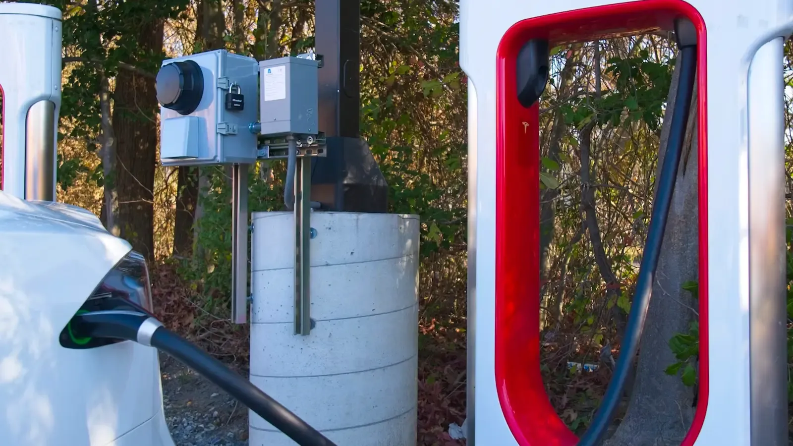 Car charging in a Tesla charging station  