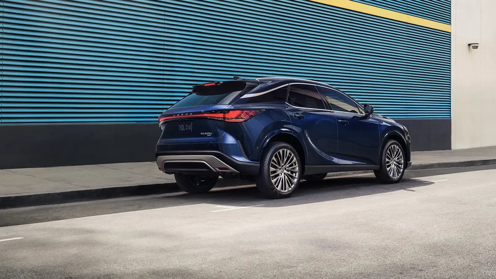 Dark Blue Lexus RX450h back exterior view