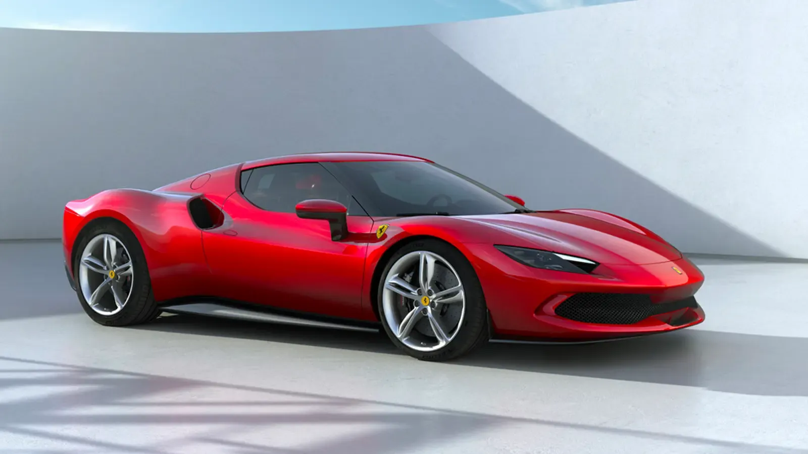 Red Ferrari 296 Hybrid side profile exterior view