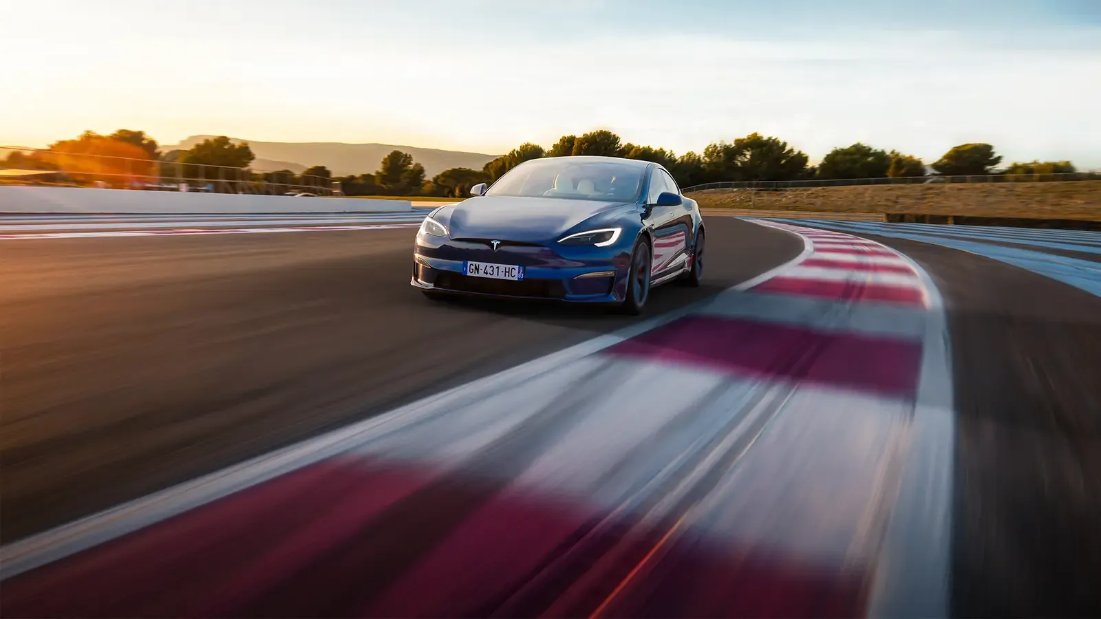 Tesla Model S driving on a track