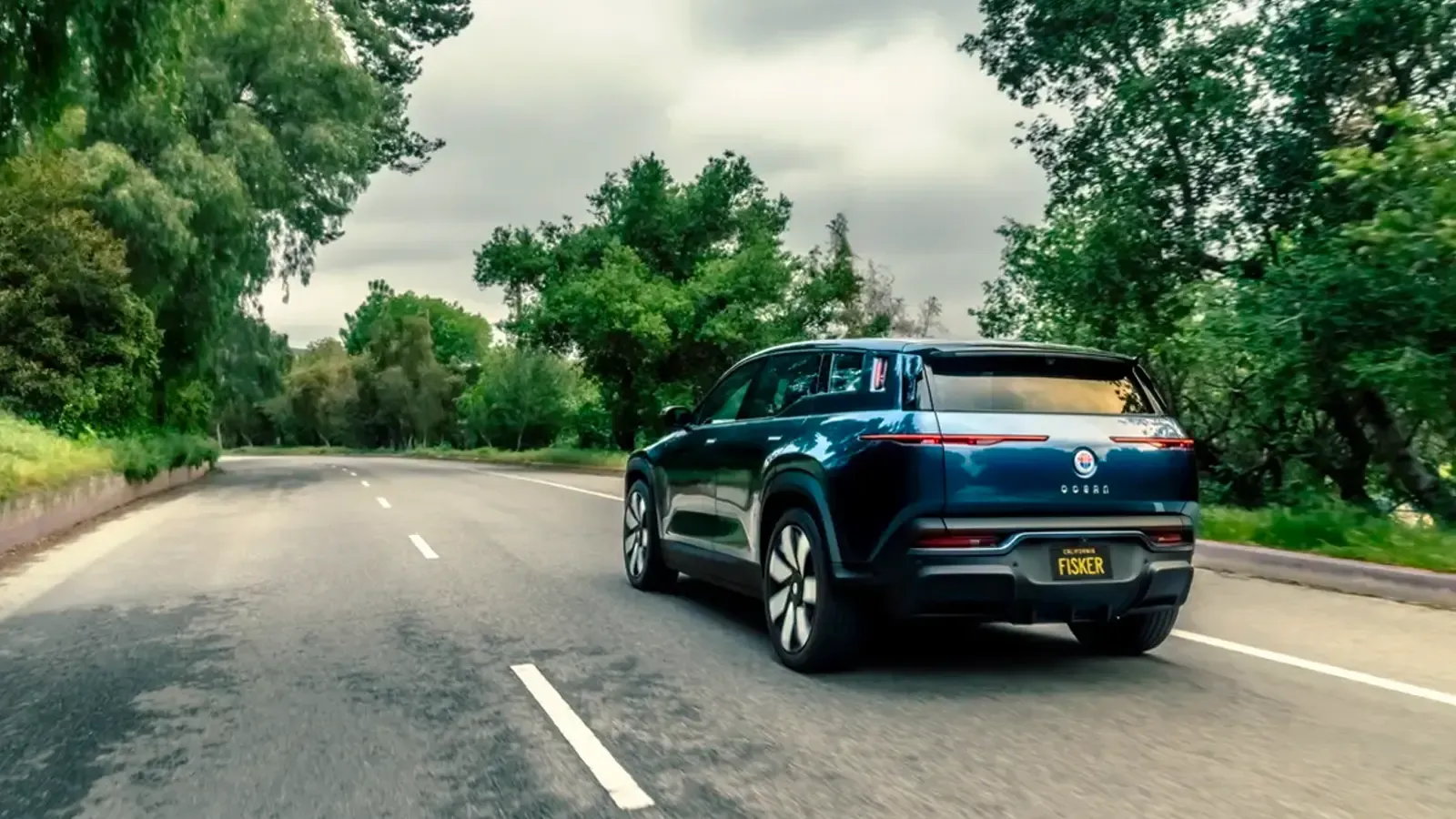 Fisker Ocean back view on the road 