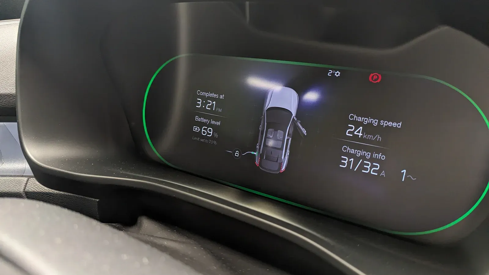 close up view of a digital driver's side heads up display