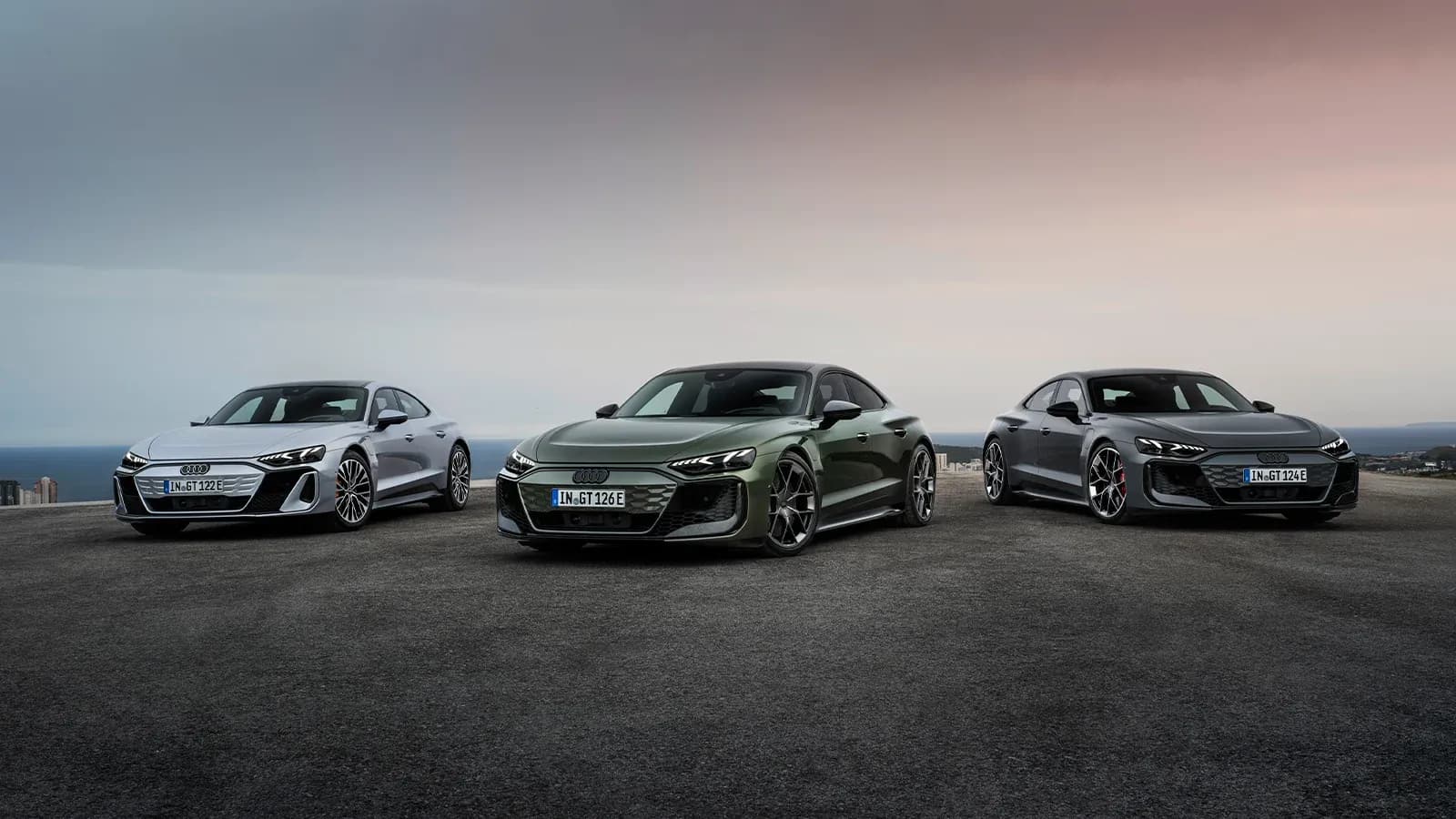 three 2025 Audi e-tron GT models 