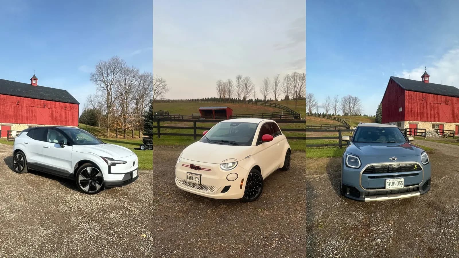 Fiat 500e, the Volvo EX30, and the Mini Countryman SE