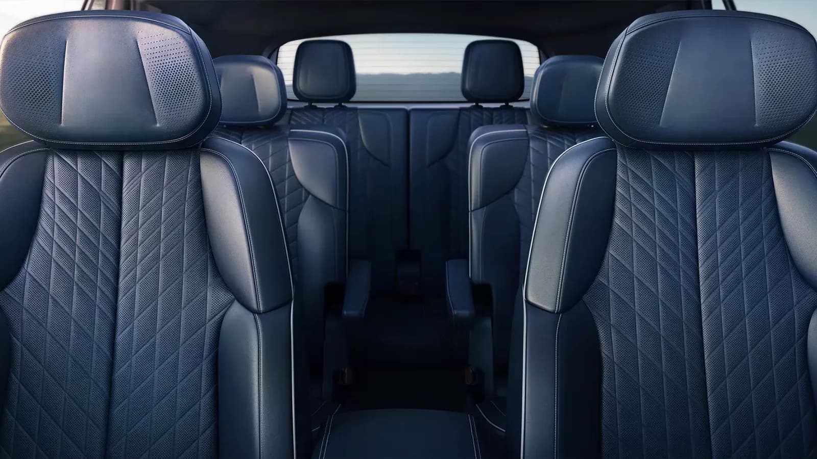 interior of Cadillac Vistiq with blue seats 
