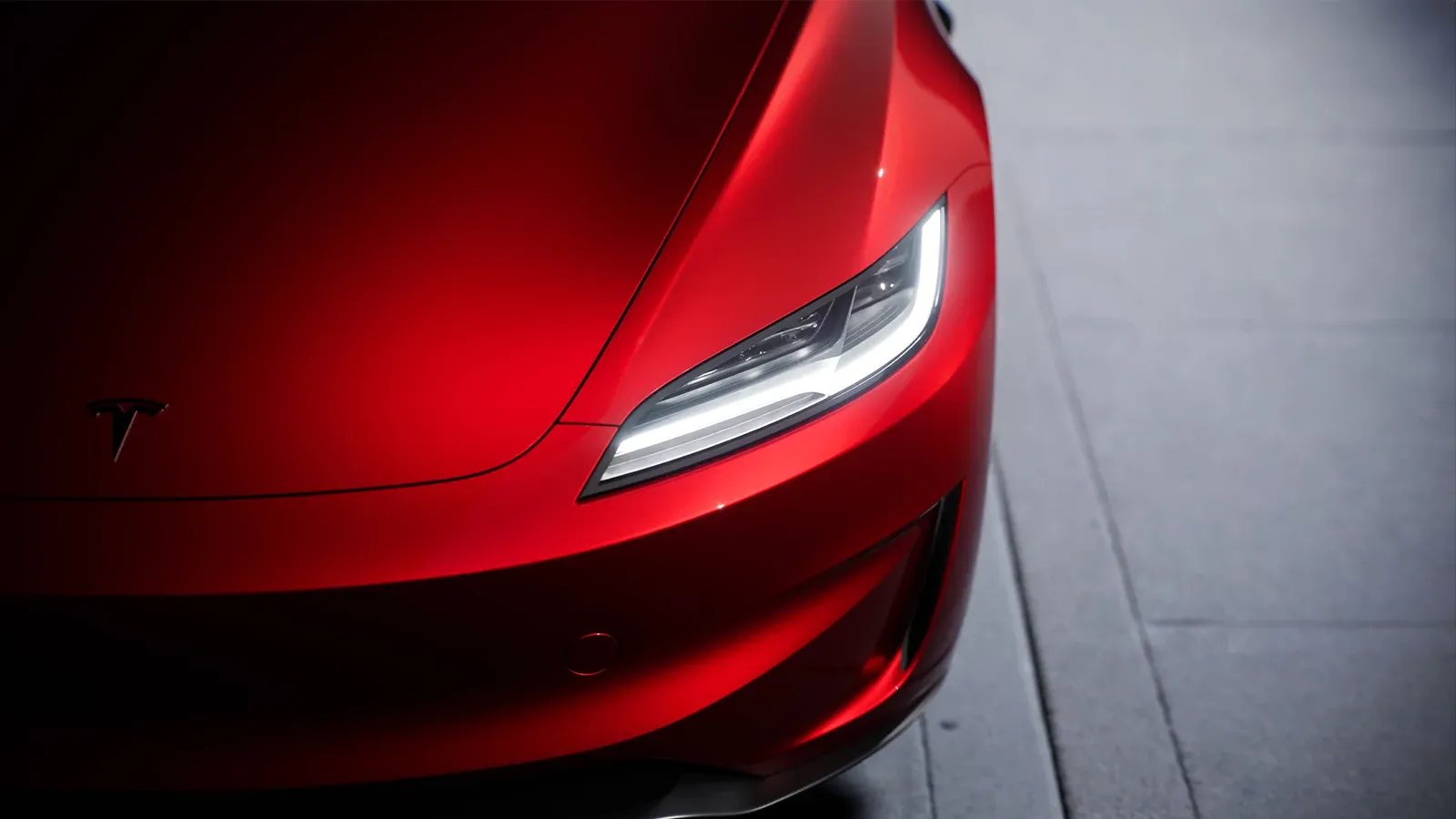 close up of Tesla Model 3 headlight