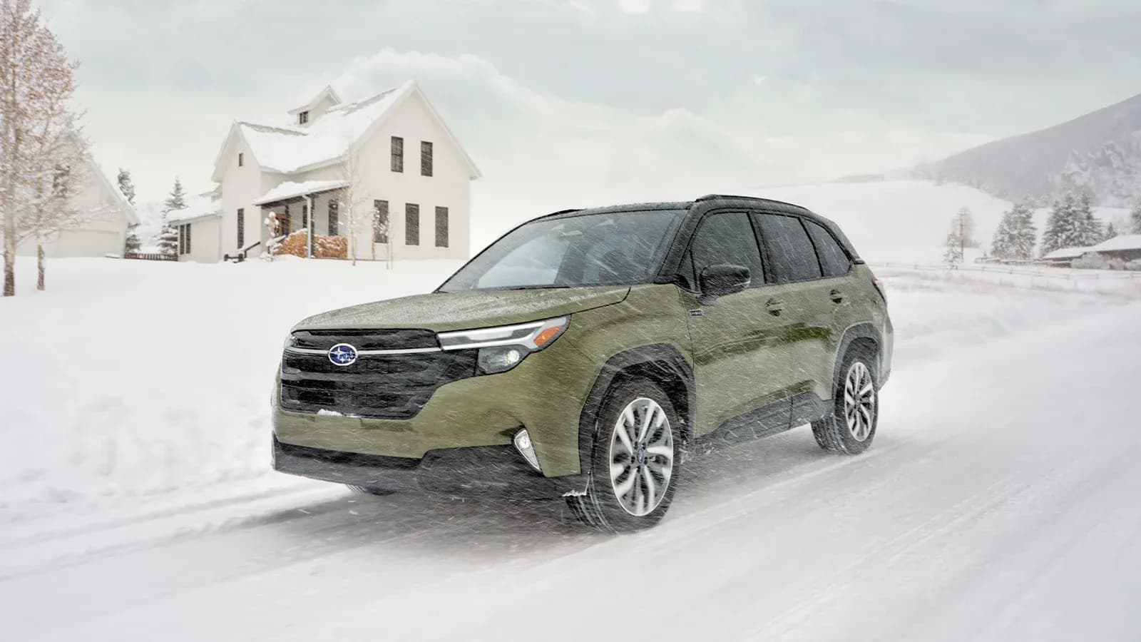 new Subaru Forster Hybrid in the snow 