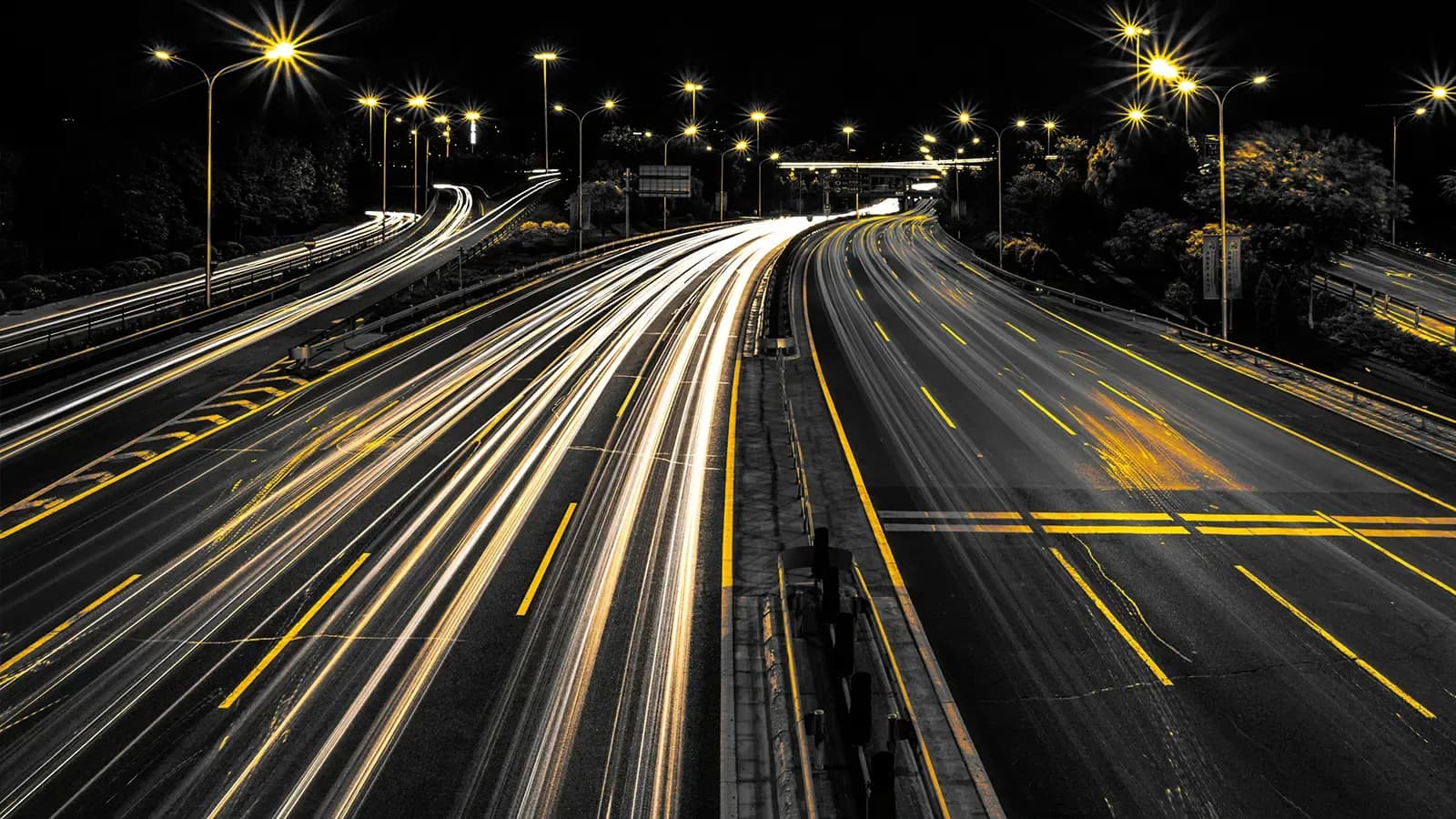 glowing freeway at night