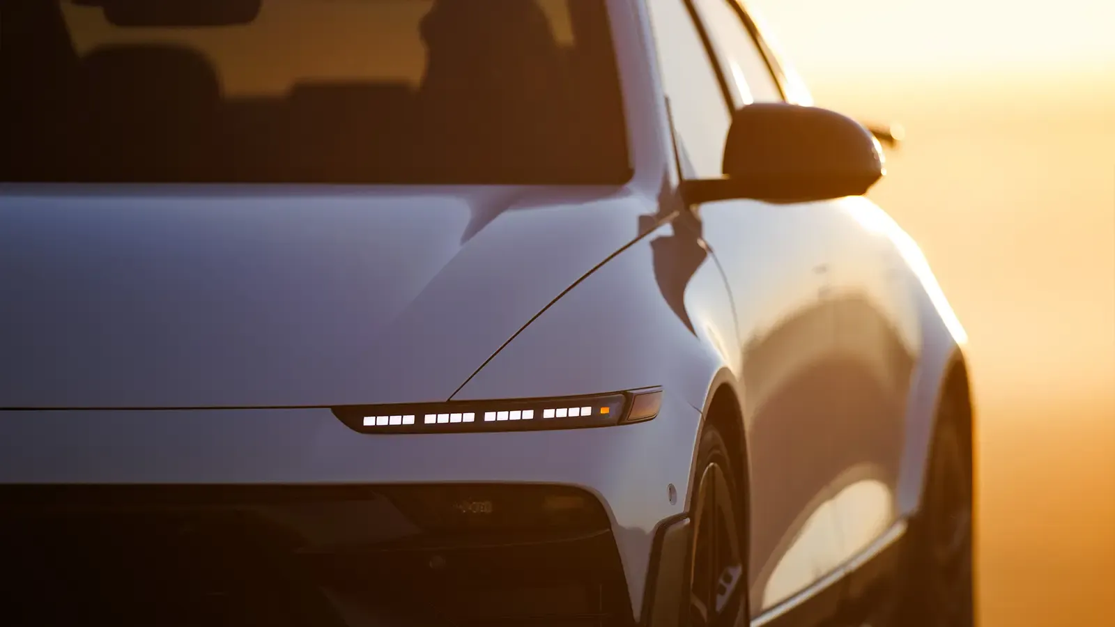 A white 2026 Hyundai Ioniq 6 N in beautiful sunlight front view