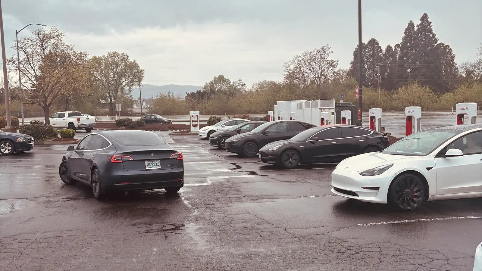 EV charging Tesla charging parking lot