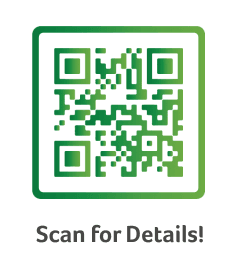 Green QR code with the text “Scan For Details!” below it.
