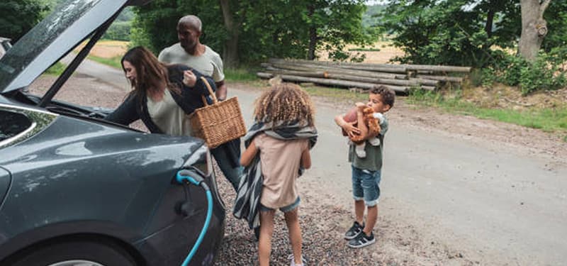 Family emptying trunk for picnic