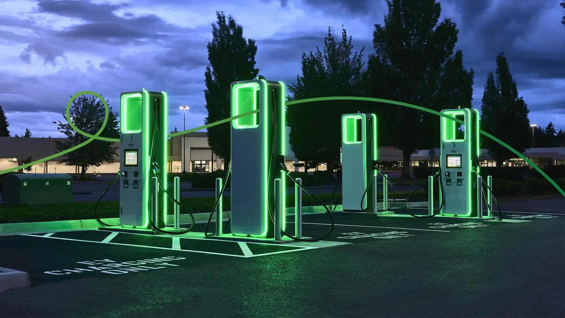 Lit Up Electric Charging Stations