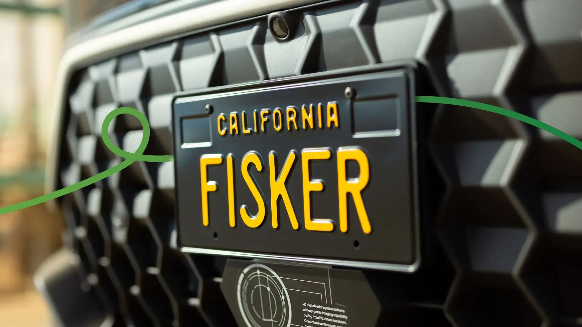 Close-up of Fisker license plate