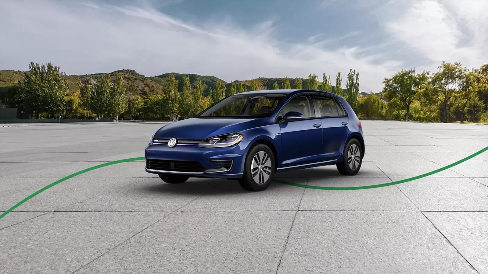 VW e-Golf EV with forest background
