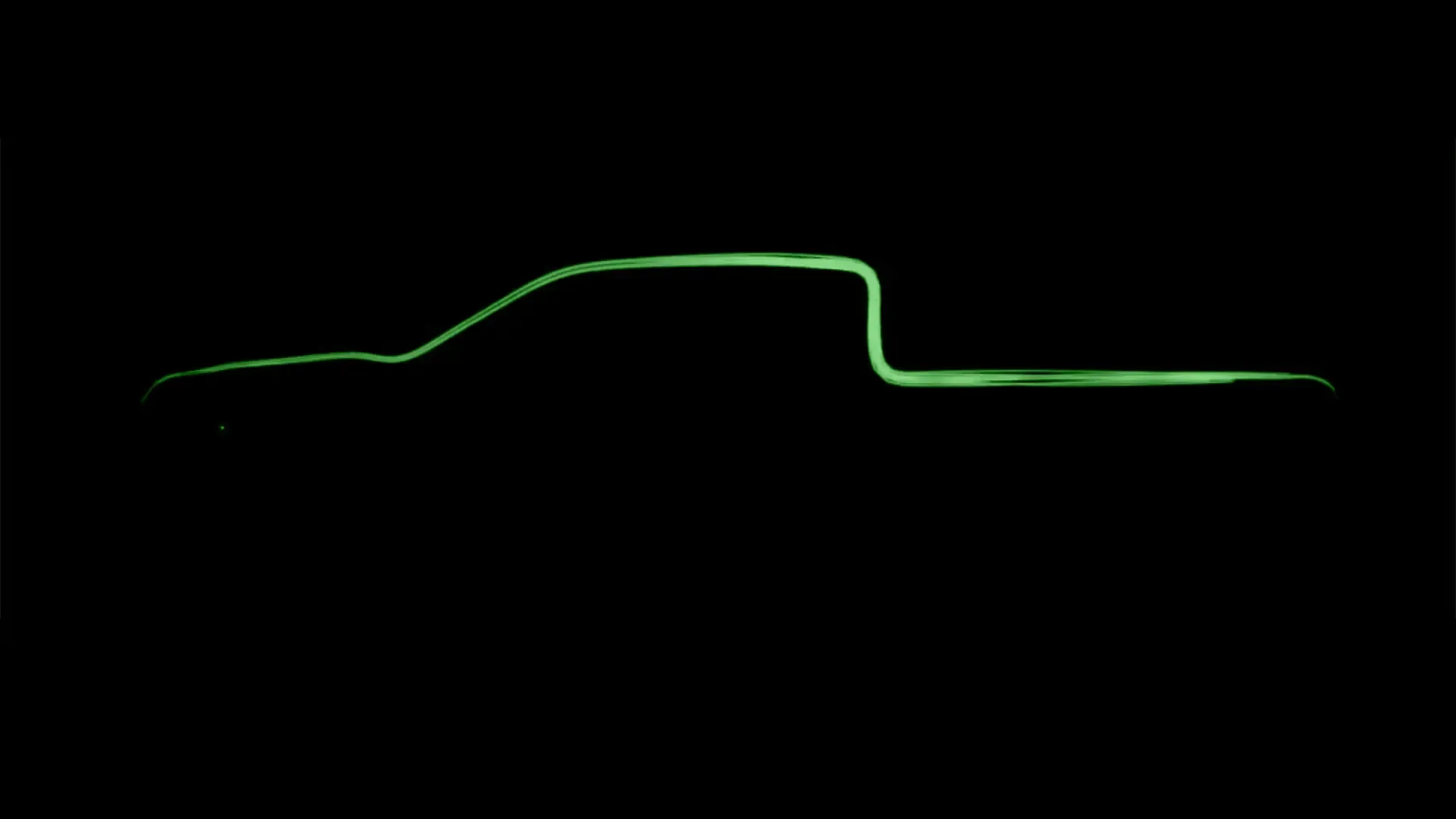 green outline of Chevrolet Silverado EV on black background