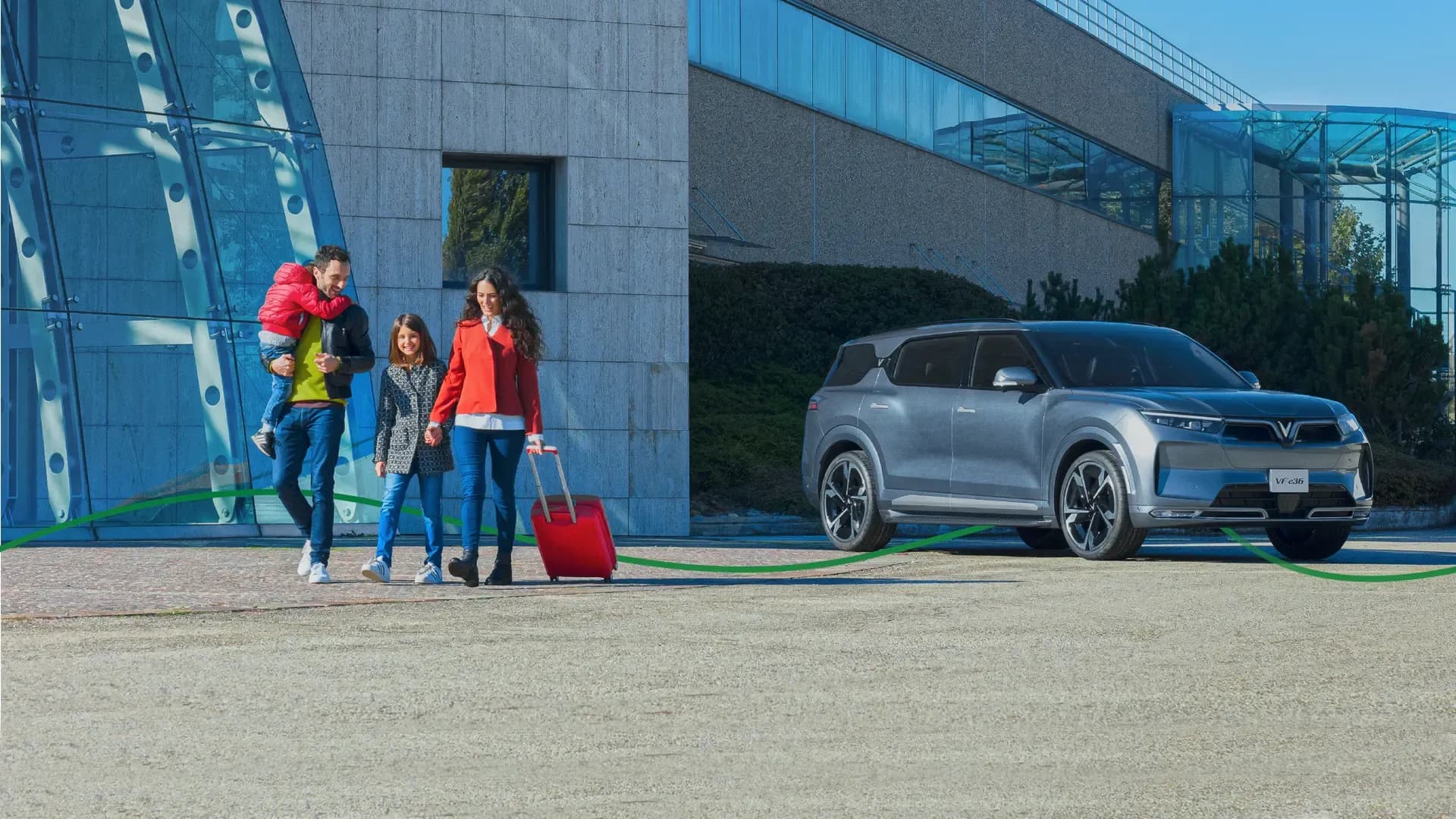 Family exiting their VinFast SUV