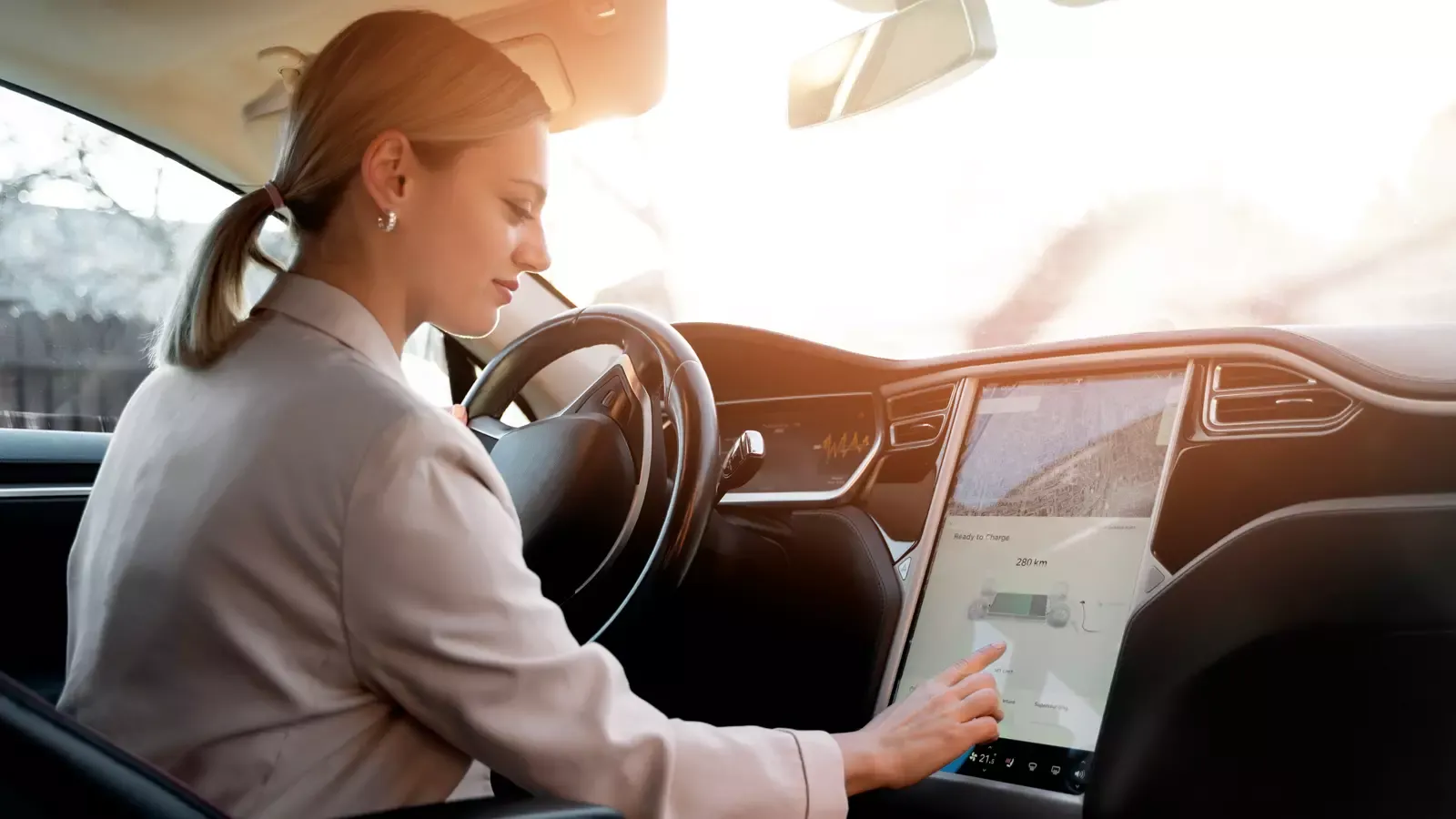 Woman using touch screen