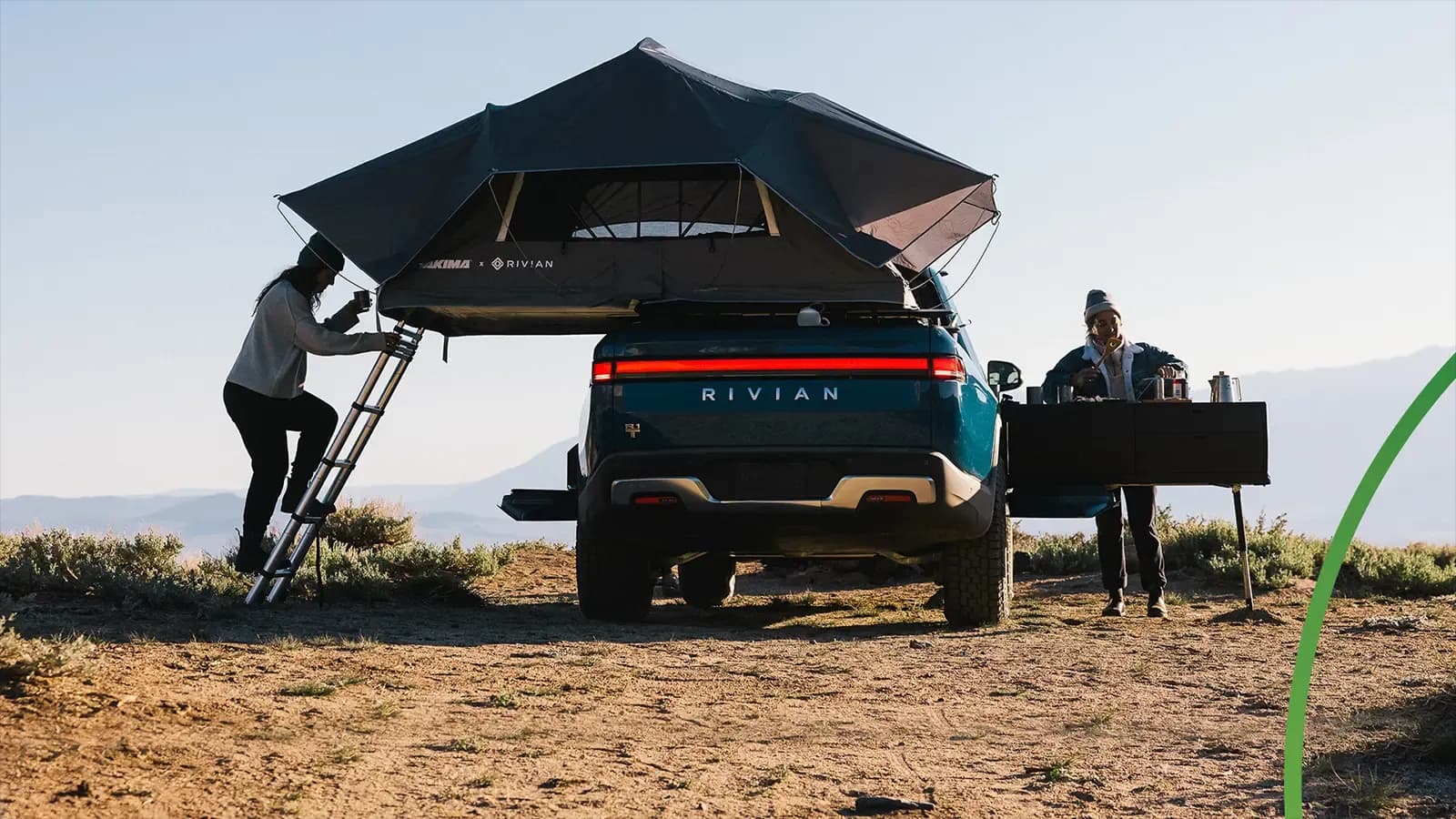 Rivian EV rooftop tent camping
