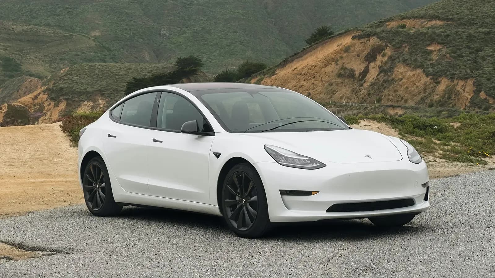 a Tesla on the side of the road