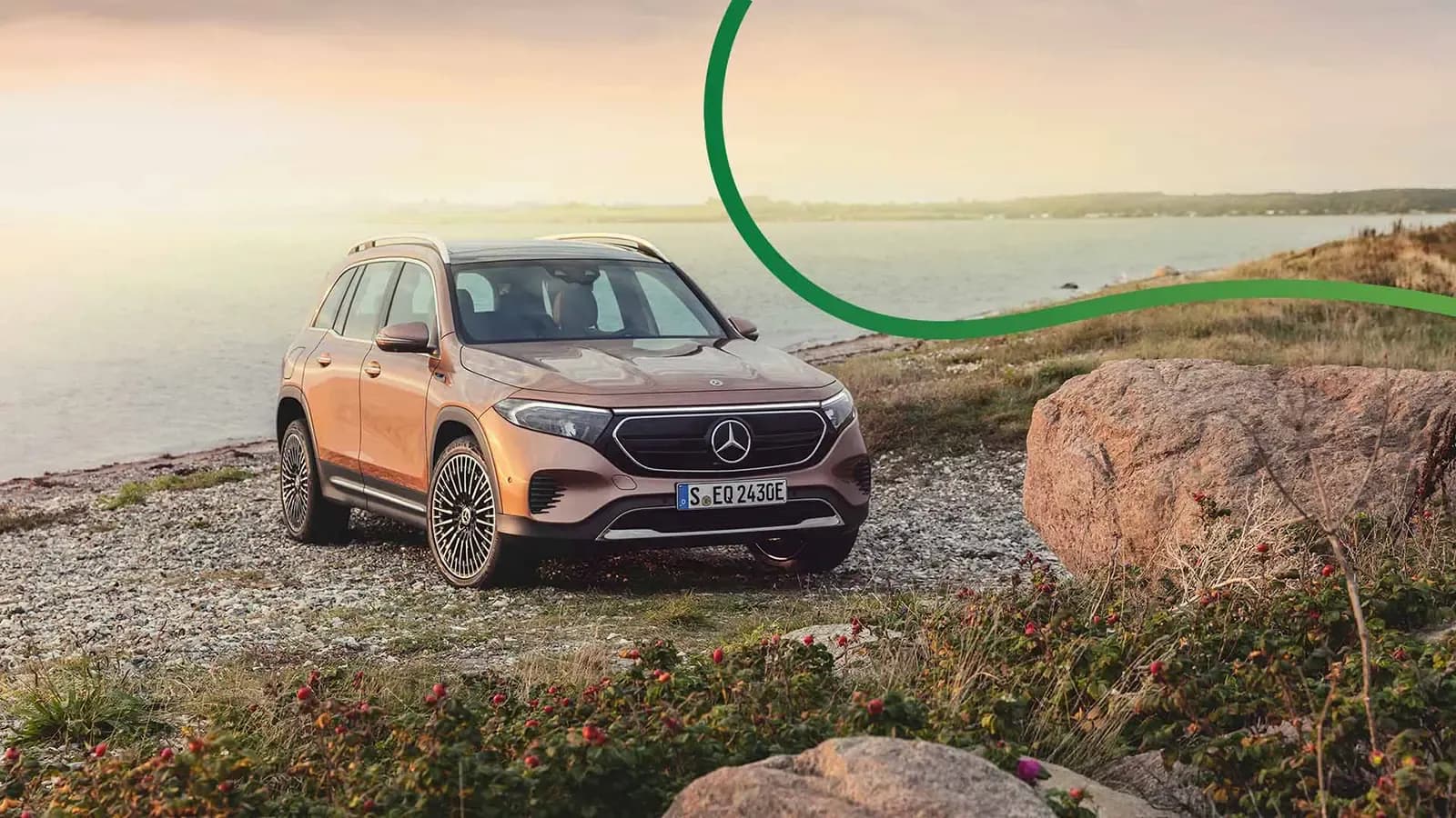 2023 Mercedes-Benz EQB on the shore at sunset