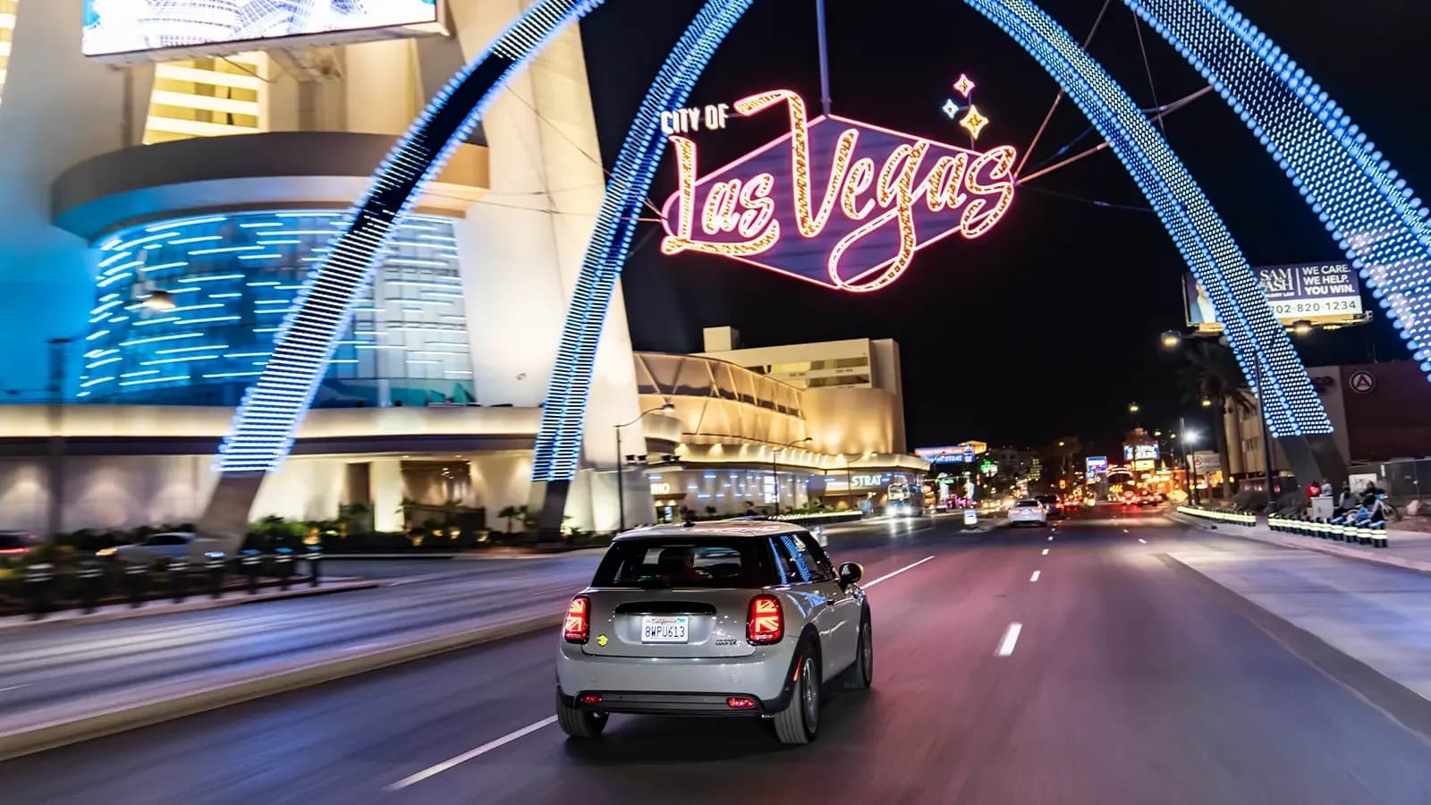 MINI cooper driving on a road in Las Vegas