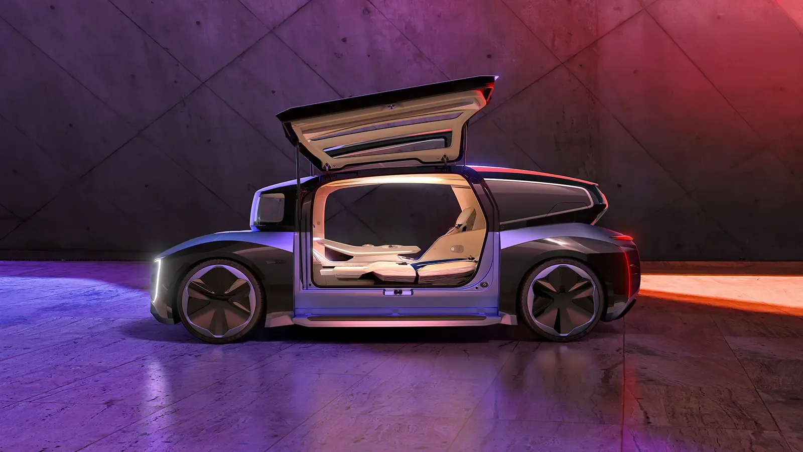 Volkswagen driverless car concept with gullwing doors open