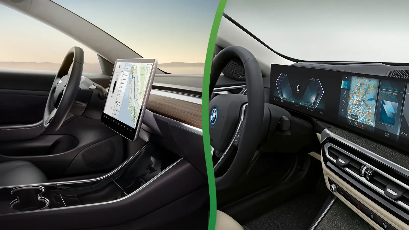 2023 Tesla Model 3 Interior vs BMW i4 Interior Dash Wheel and Tech