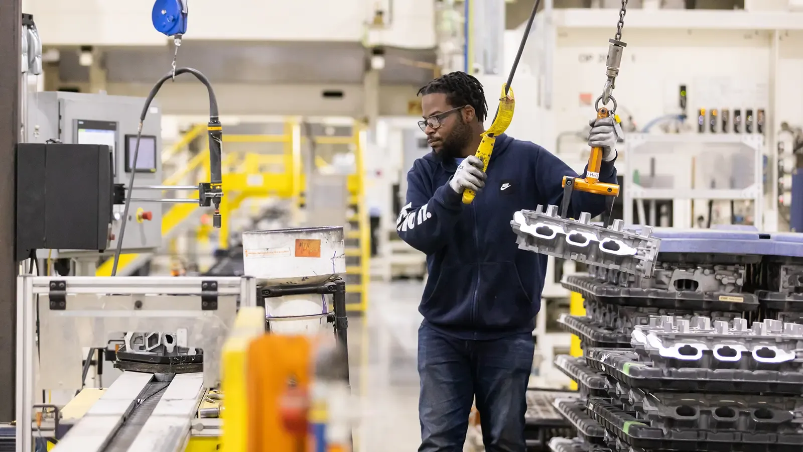 Man working in Stellantis battery factory
