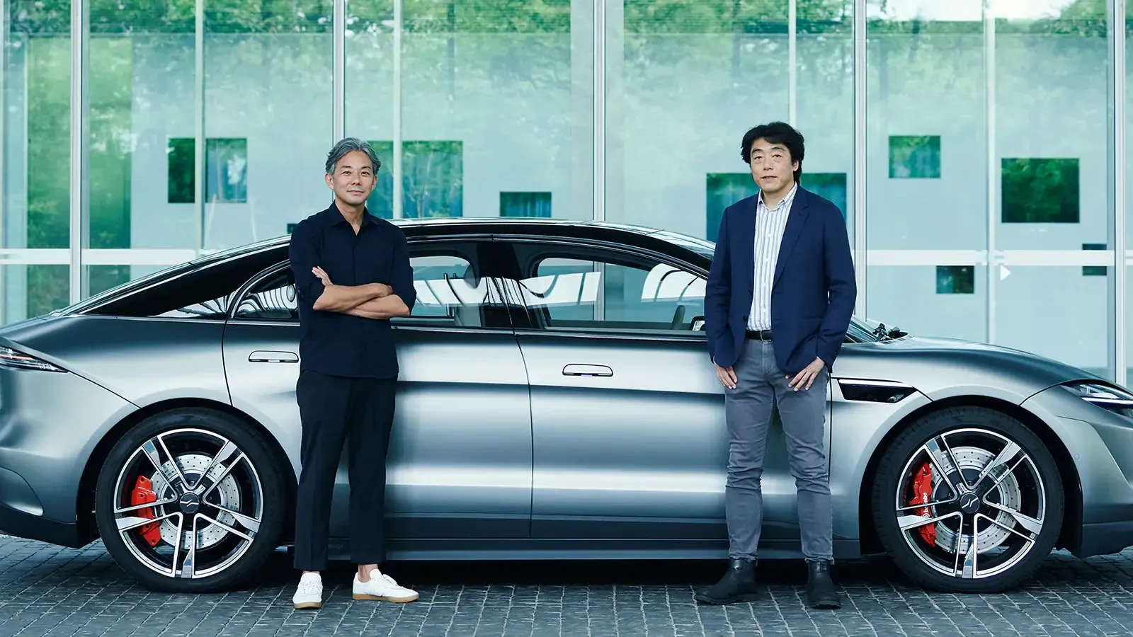 Daisuke Ishii and Izumi Kawanishi of Sony Corporation in front of Vision S-02