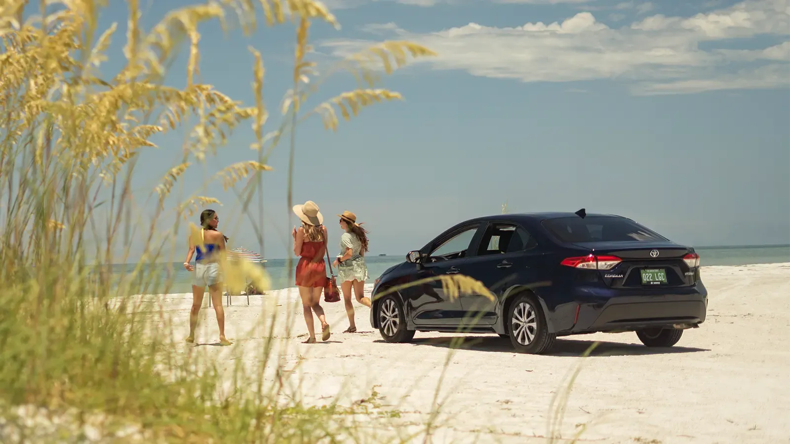 Group of women driving their Hybrid to the beach