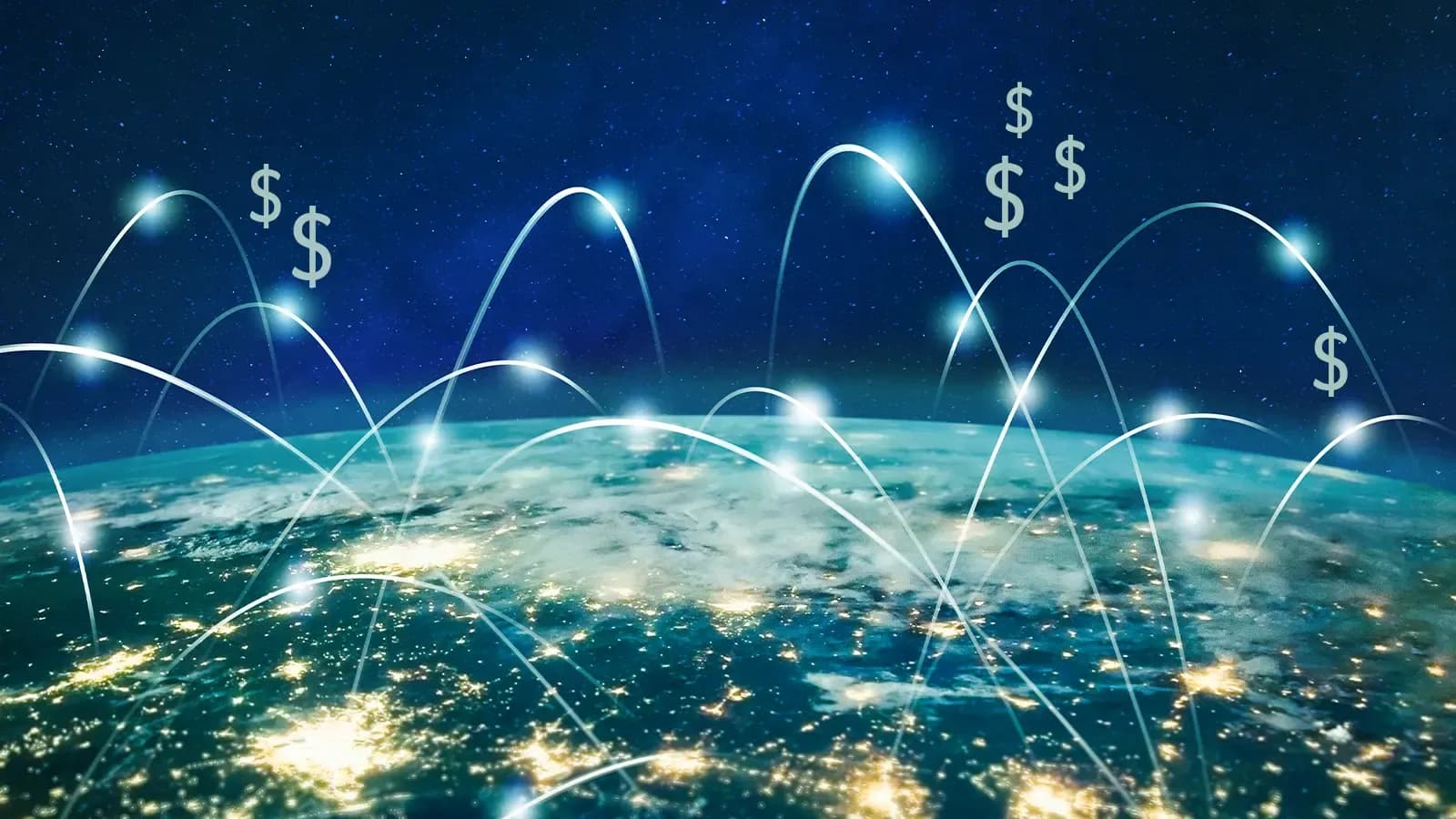 World map with money symbols for different regions