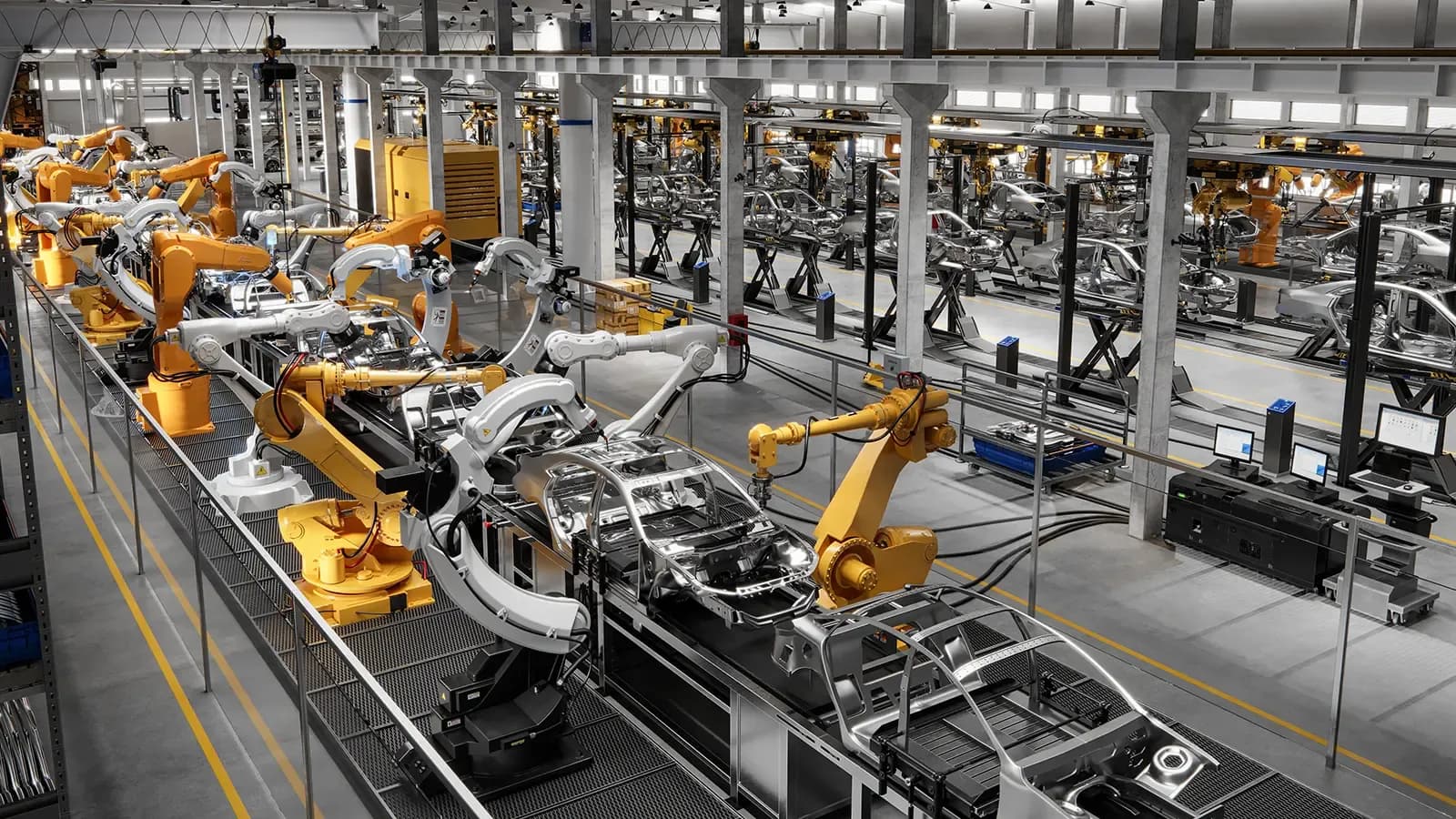 Vehicles on an assembly line