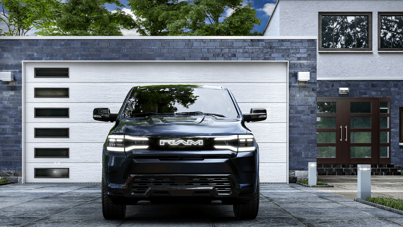 the RAM 1500 parked outside of a driveway during the day.