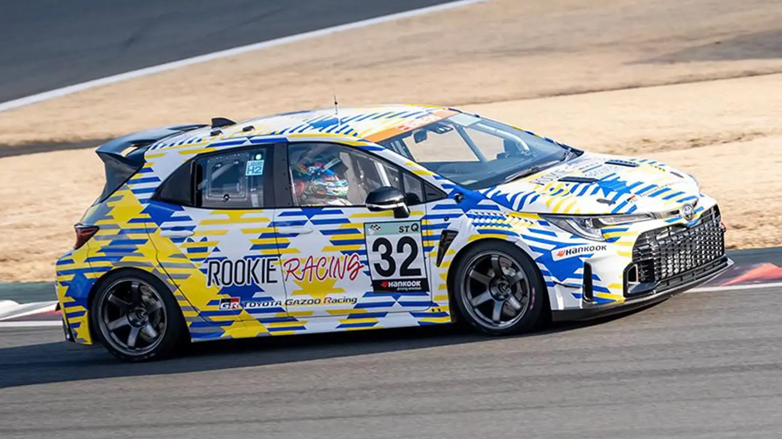 Side profile of Toyota Liquid Hydrogen Race Car on the track