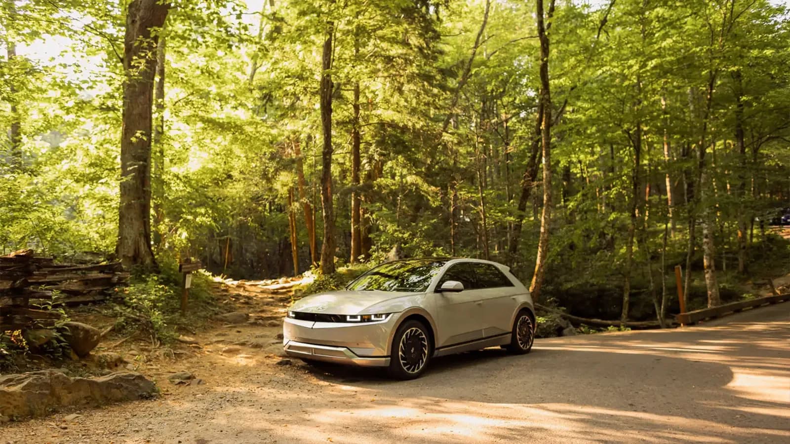 Hyundai IONIQ5 parked in the forest
