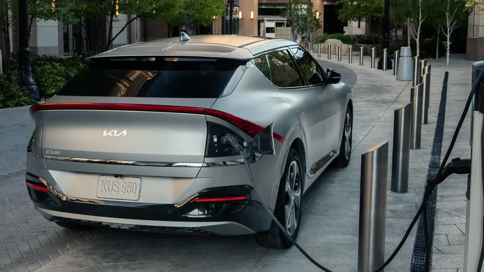 Kia EV6 electric charging on lot