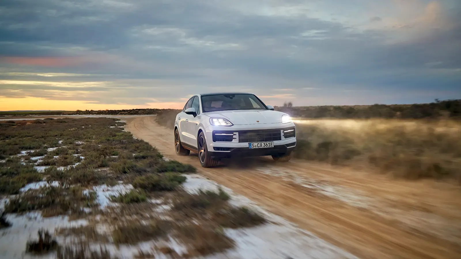 Cayenne E-Hybrid Coupe on a gravel road