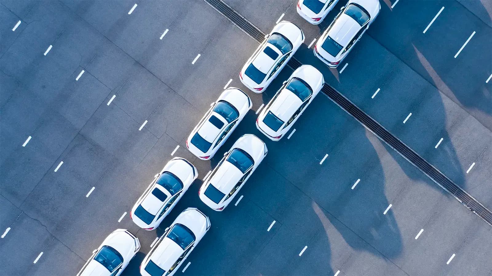 Aerial view of cars at export terminal