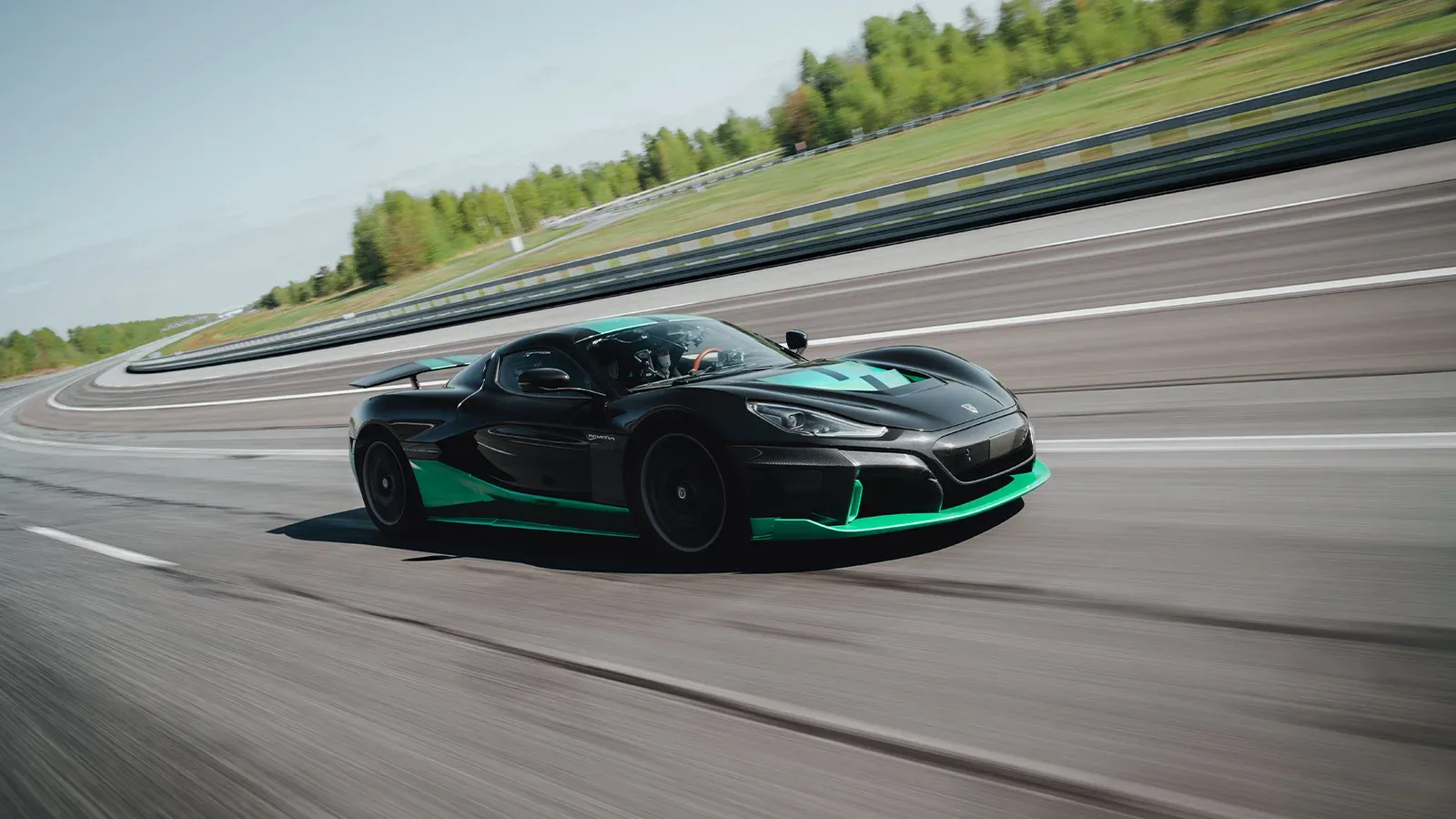 Electric Rimac Nevera driving at high speeds during record breaking tests