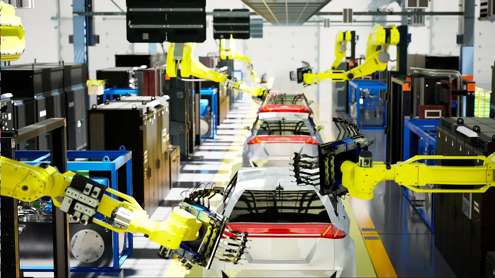 cars being produced in a factory