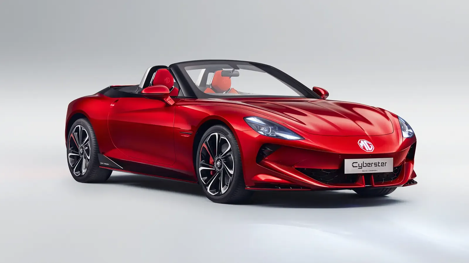 Front of the red MG Electric Sports Car model debuting in London