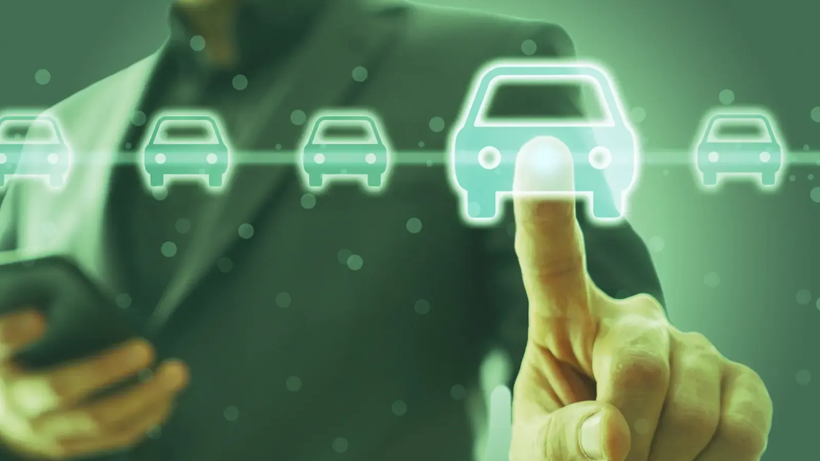 Person choosing from a digital list of car icons