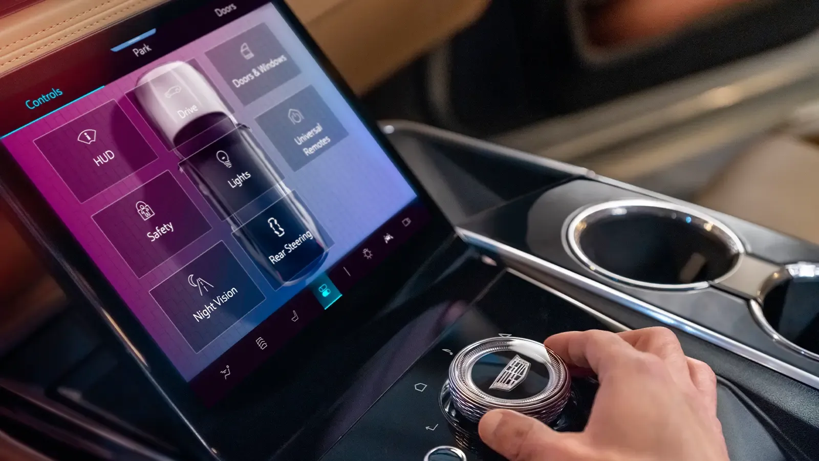 The Cadillac Escalade interior front seat navigation