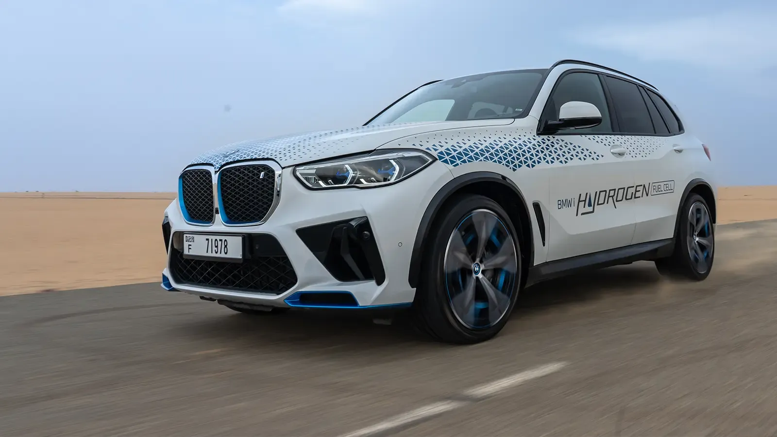 BMW Hydrogen ix5 driving on the road front exterior view
